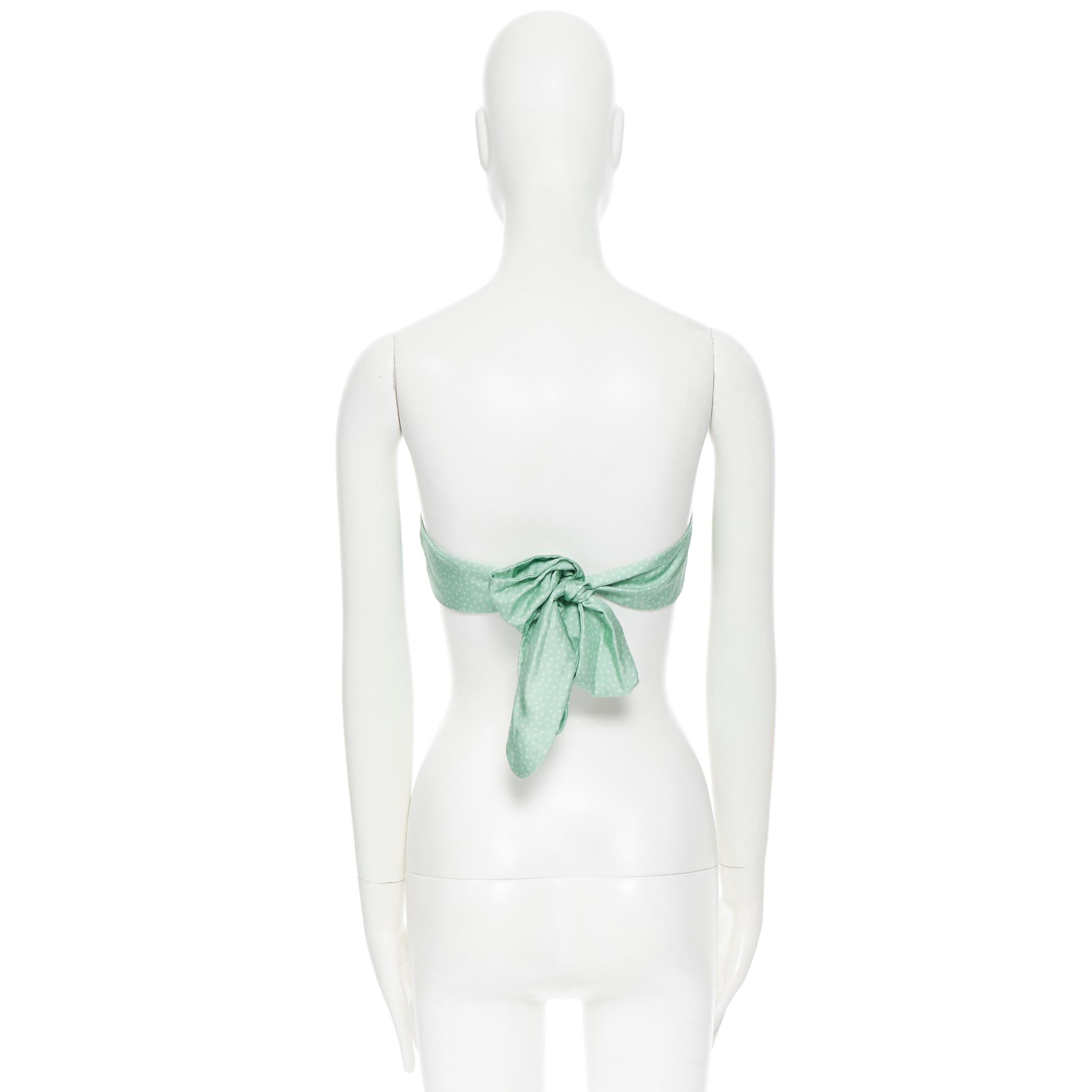 Women's CULT GAIA 100% silk pastel green polkadot padded tie back strapless bandeau XS