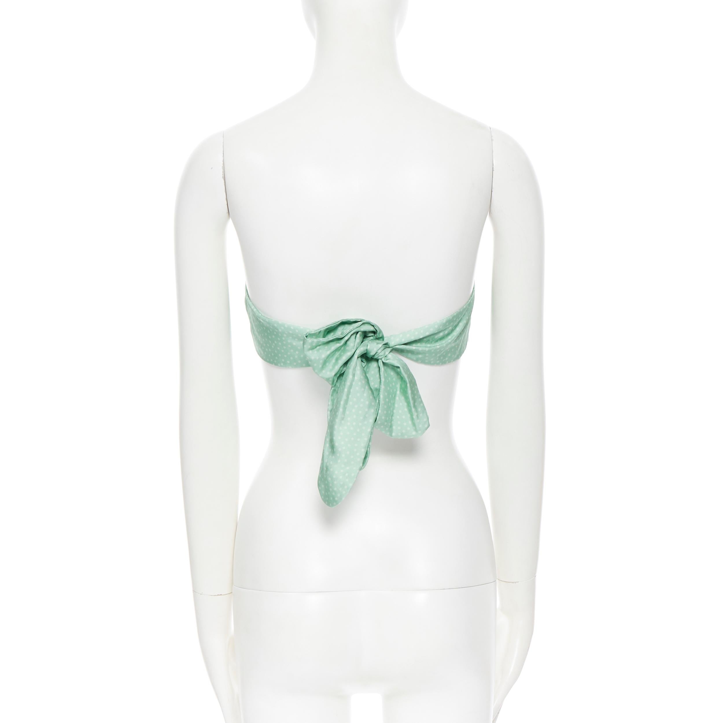 CULT GAIA 100% silk pastel green polkadot padded tie back strapless bandeau XS 1