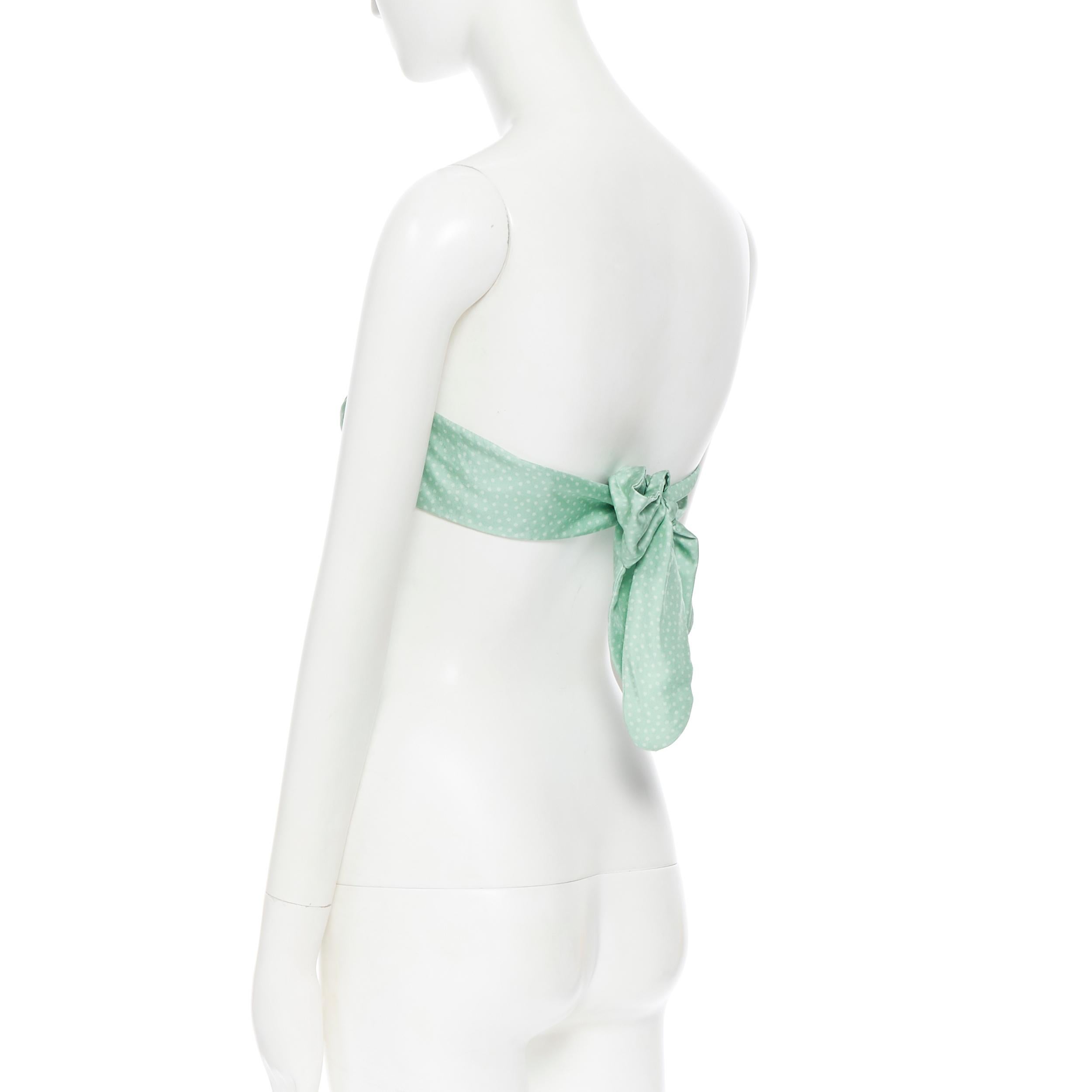 CULT GAIA 100% silk pastel green polkadot padded tie back strapless bandeau XS 2