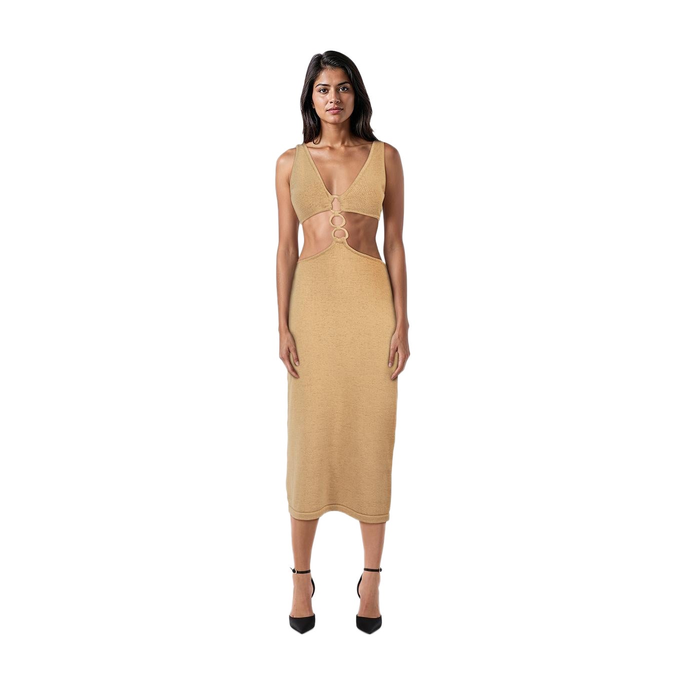 Cult Gaia Beige Knit Cut Out Maxi Dress Size S For Sale