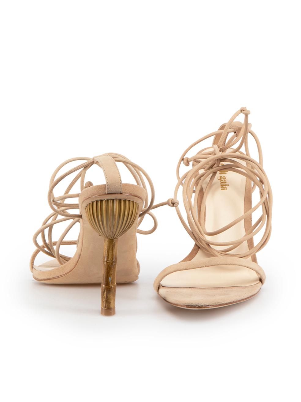 Cult Gaia Beige Suede Bamboo Heeled Sandals Size IT 40.5 In Good Condition For Sale In London, GB