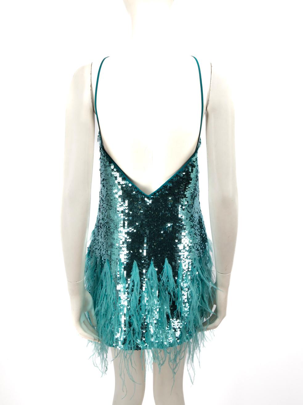 Cult Gaia Blue Sequin Ostrich Feather Trim Solina Dress Size S In New Condition In London, GB