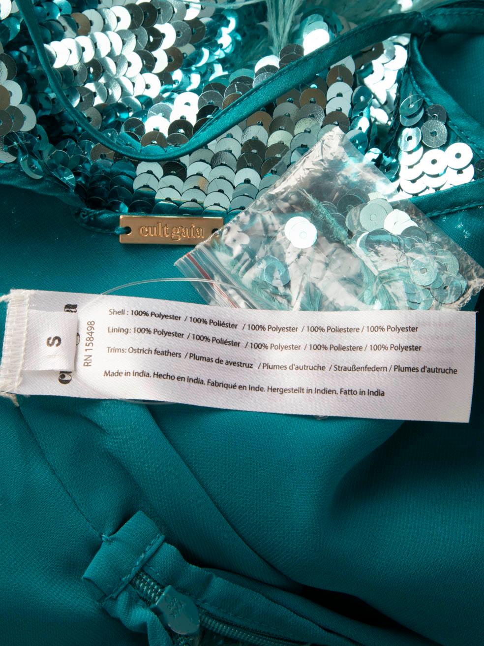 Cult Gaia Blue Sequin Ostrich Feather Trim Solina Dress Size S 1