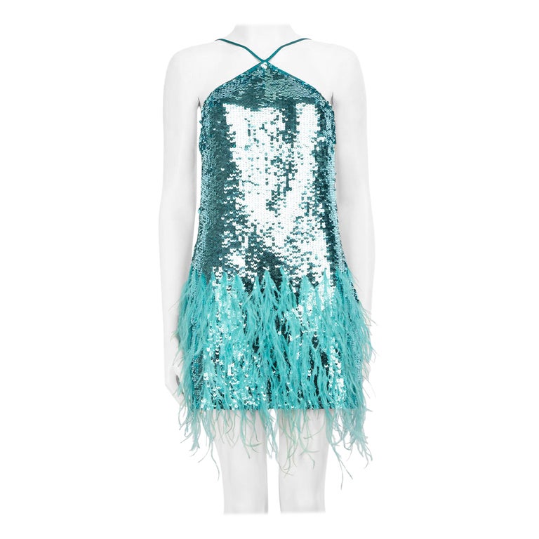 Cult Gaia Blue Sequin Ostrich Feather Trim Solina Dress Size S Cult Gaia Blue Sequin Ostrich Feather Trim Solina Dress Size S