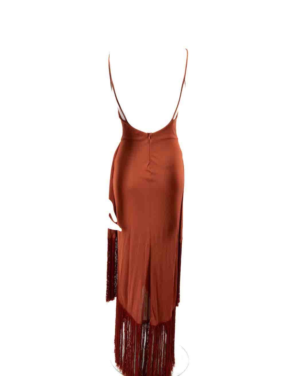 Cult Gaia Brown Natalia Fringe Hem Midi Dress Size XS In Excellent Condition In London, GB