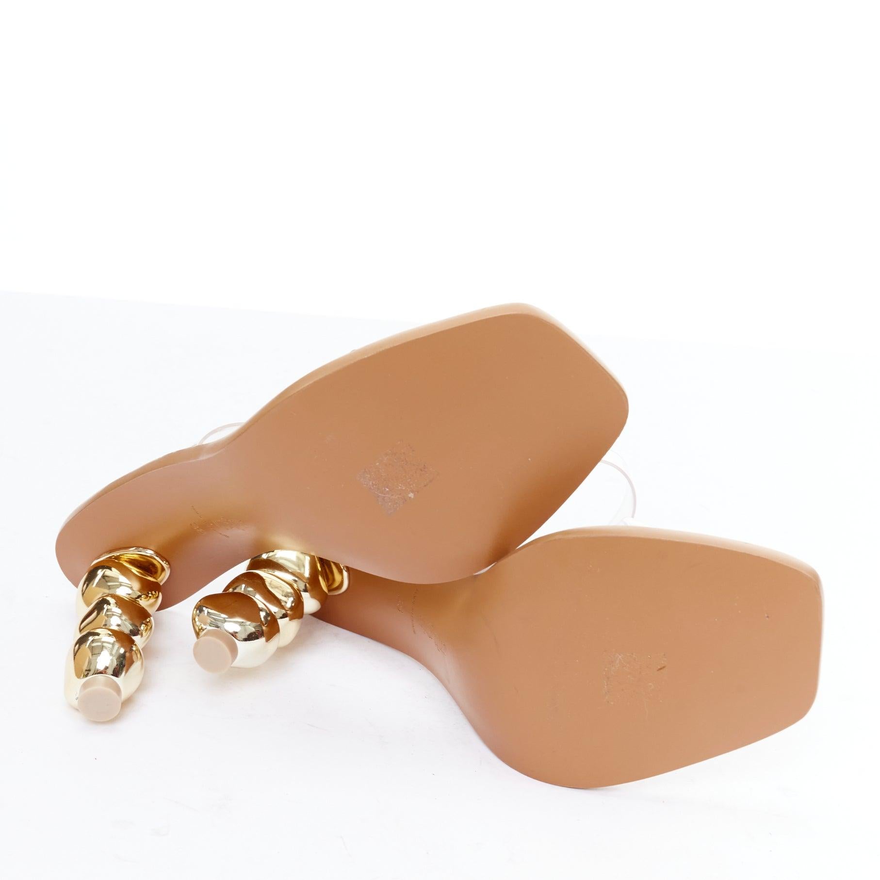 CULT GAIA Meta gold sculptural heel clear PVC mule sandals EU38 6