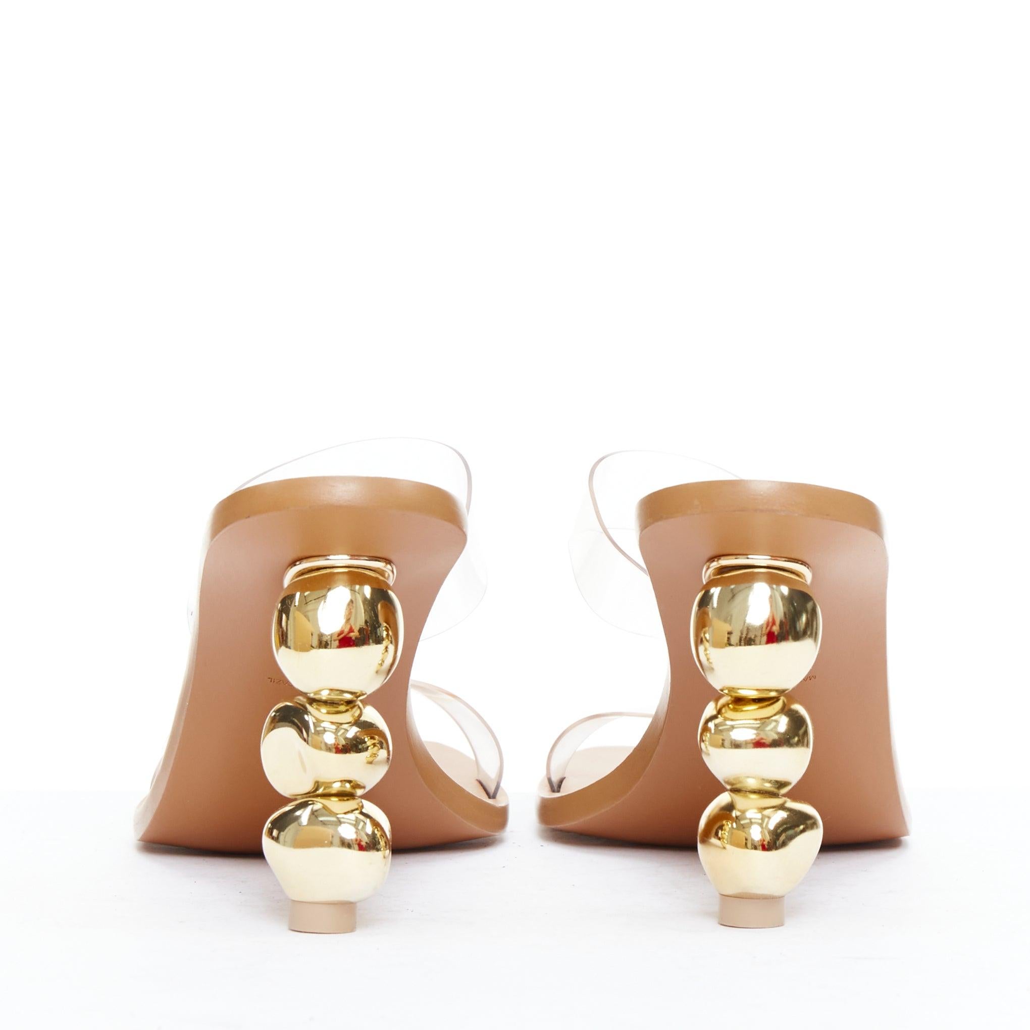 Women's CULT GAIA Meta gold sculptural heel clear PVC mule sandals EU38