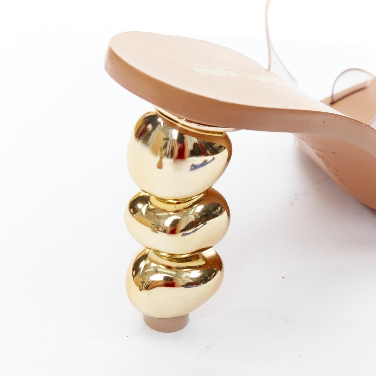 CULT GAIA Meta gold sculptural heel clear PVC mule sandals EU38 3