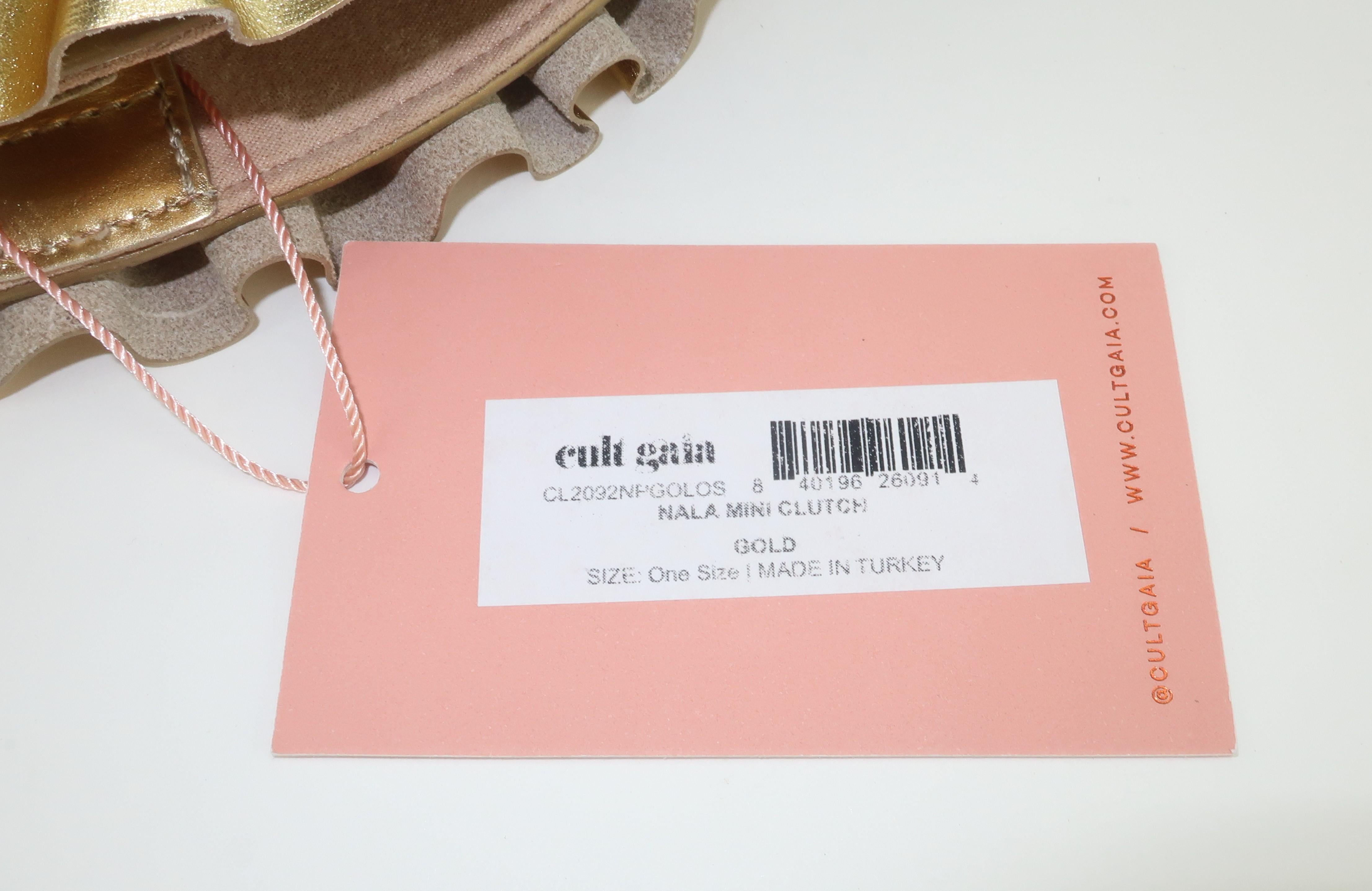Cult Gaia Nala Gold Leather Fan Clutch Handbag 2