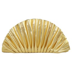 Cult Gaia Nala Gold Leather Fan Clutch Handbag