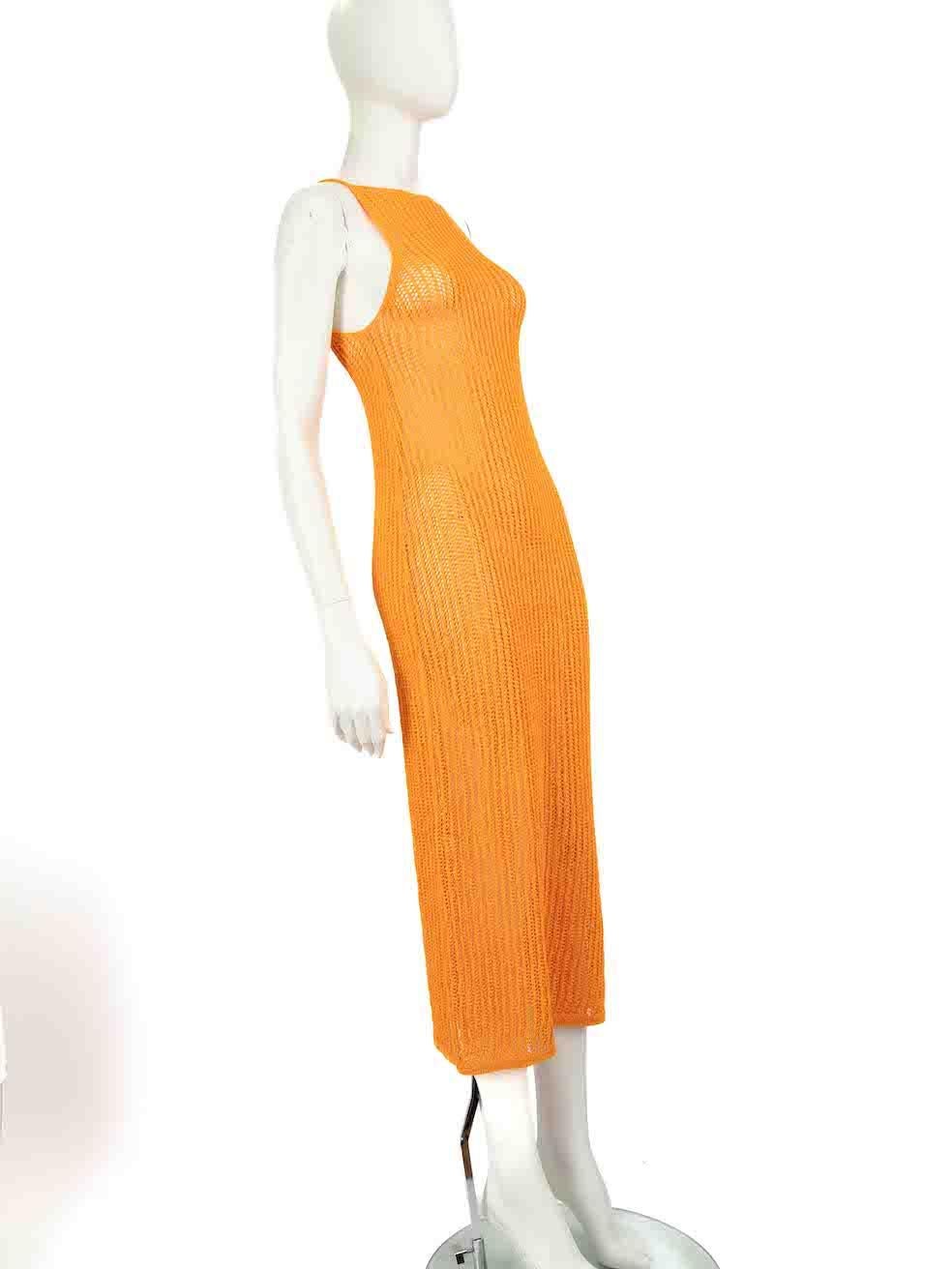 CONDITION is Never worn, with tags. No visible wear to the dress is evident on this new Cult Gaia designer resale item.
 
 
 
 Details
 
 
 Model: Yaro
 
 Orange
 
 Cotton
 
 Midi length
 
 Knitted and stretchy
 
 Square neckline
 
 Sleeveless
 
