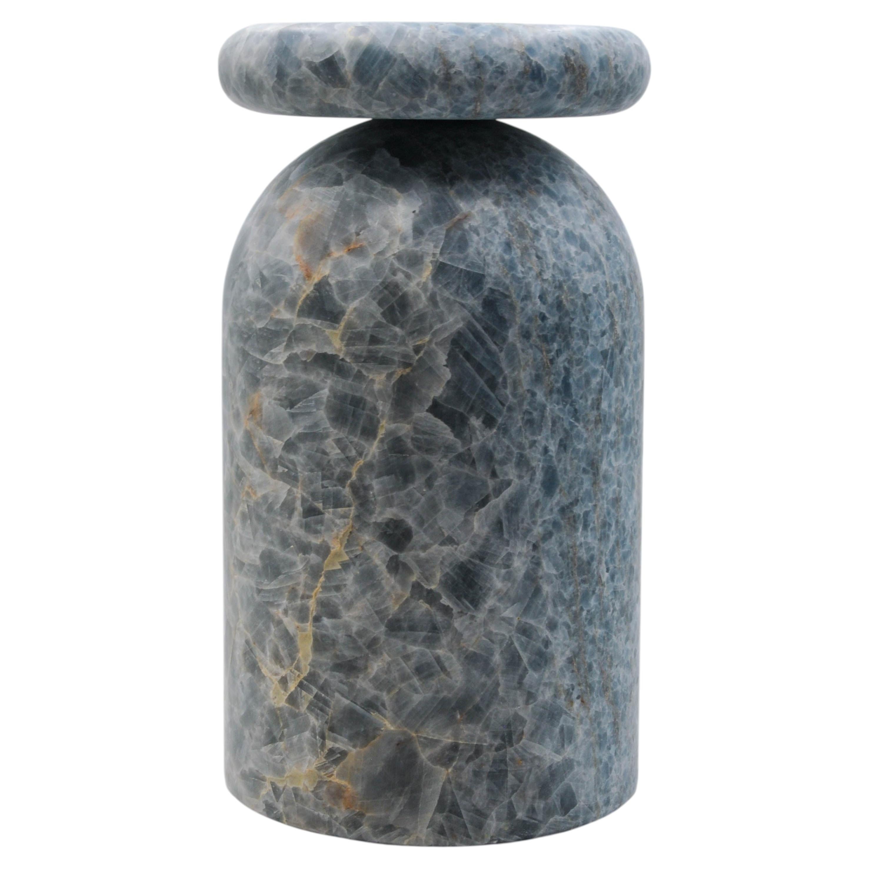 Cult Stool, Sculptural Side Table, Hand-Carved Blue Calacite, Mexico