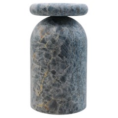 Cult Stool, Sculptural Side Table, Hand-Carved Blue Calacite, Mexico