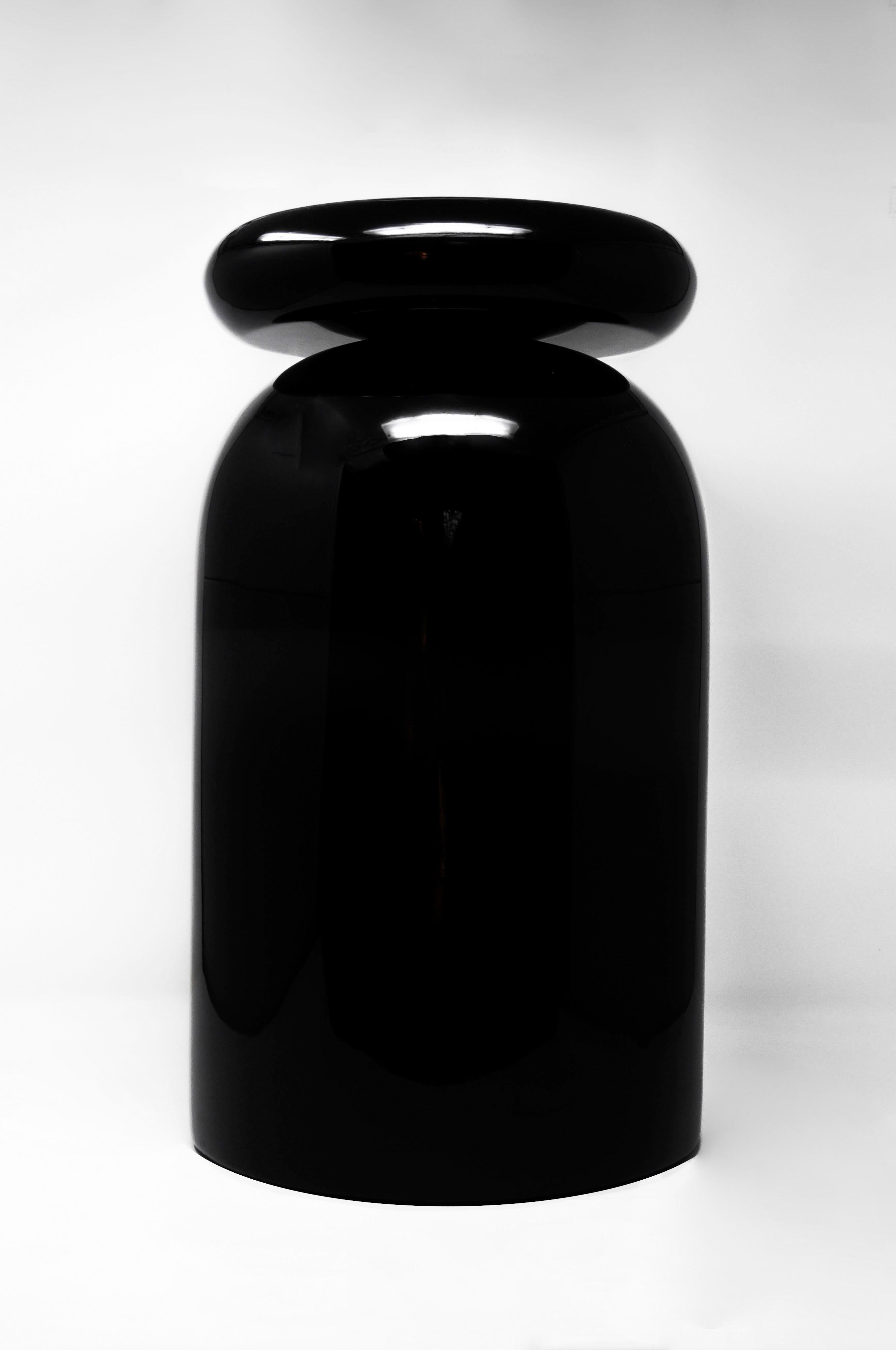 Mexican Cult Stool, Sculptural Side Table, in Black Laquer For Sale
