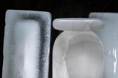 Sculptural Side Table & Stool, Hand-Carved Mexican Ice Onyx Marble, Panorammma