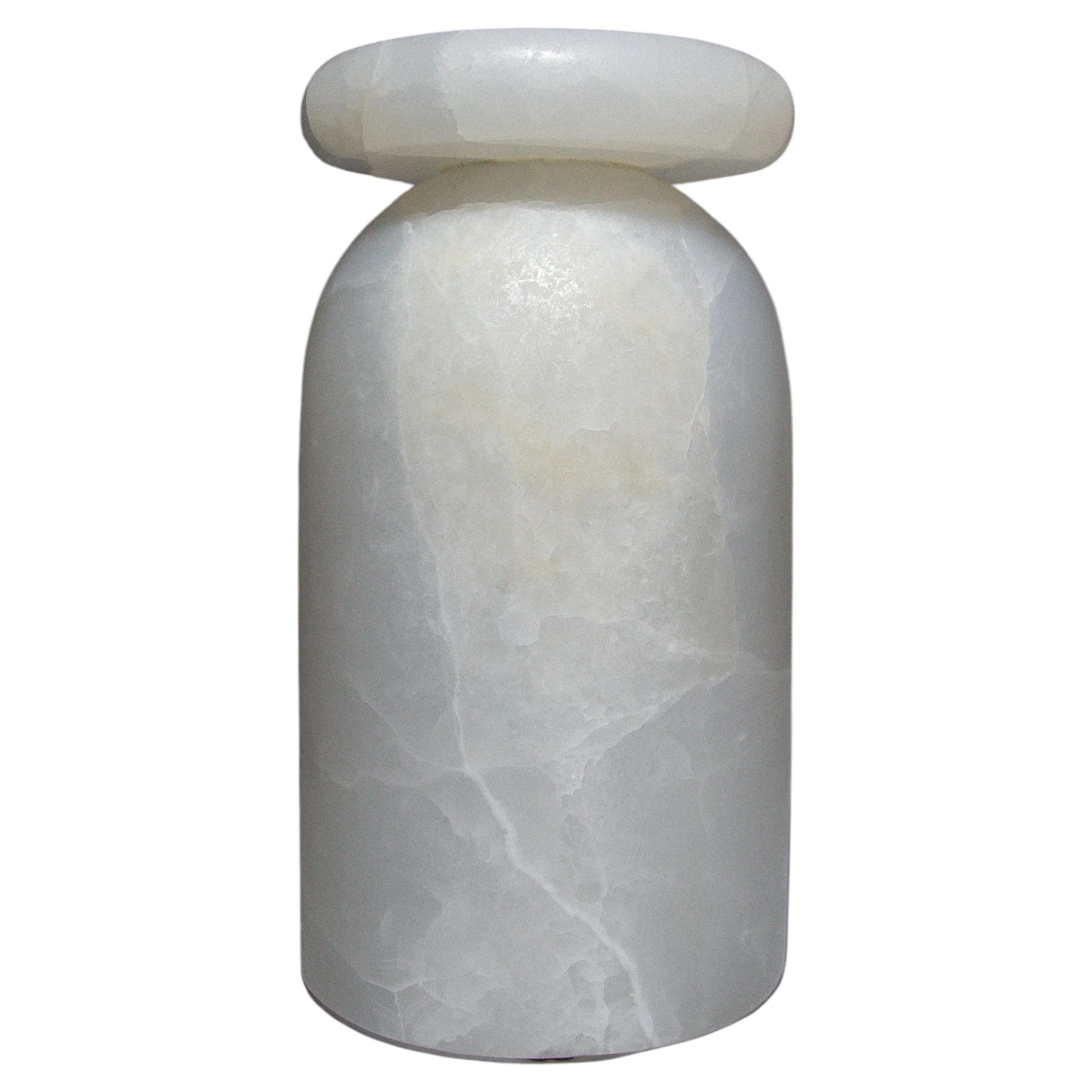 Kult-Hocker, skulpturaler Hocker, handgeschnitzter mexikanischer Eis-Onyx-Marmor, Panorama