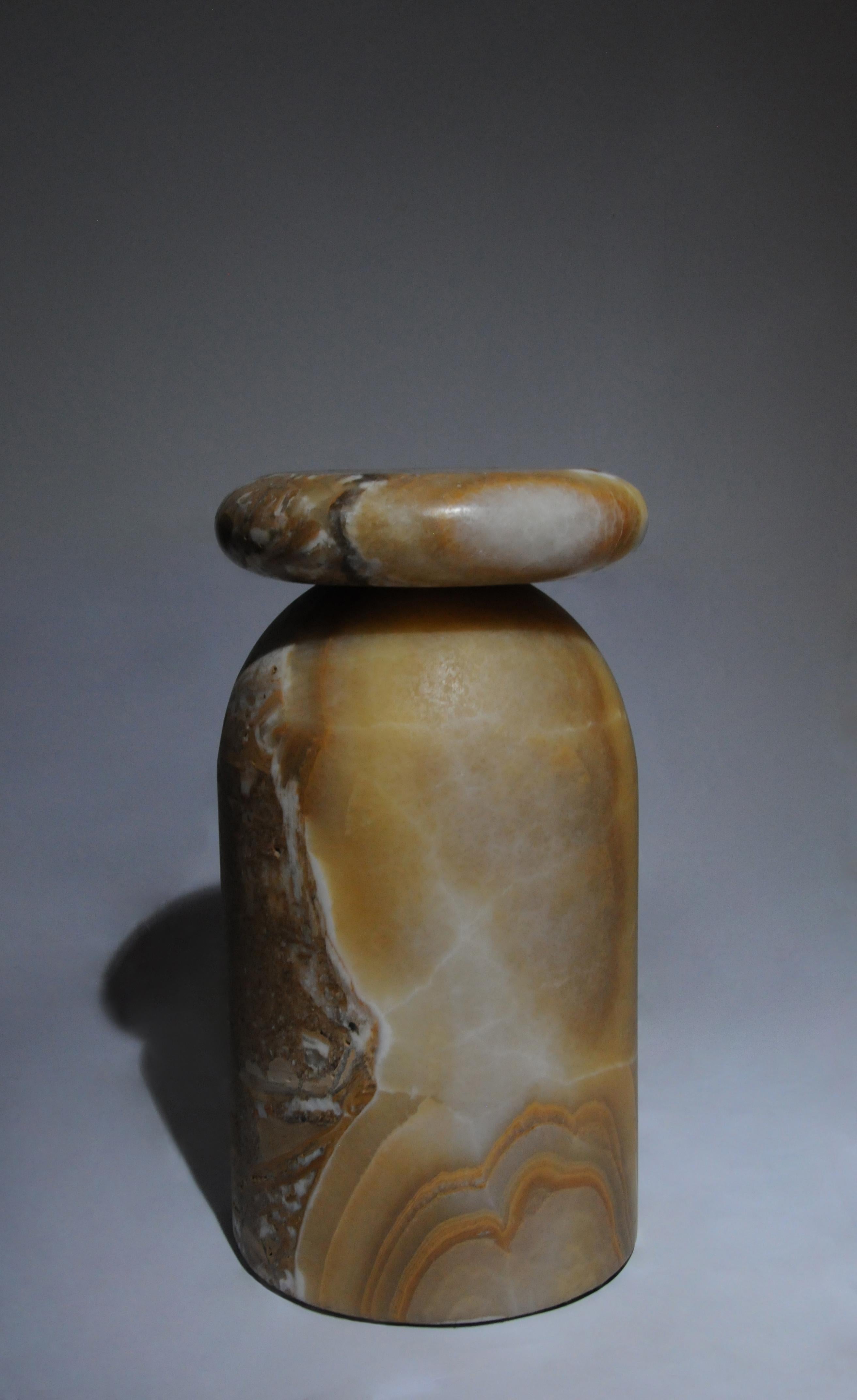 Cult Stool, Sculptural Side Table, Mexican Onyx Marble Conglomerate For Sale 1