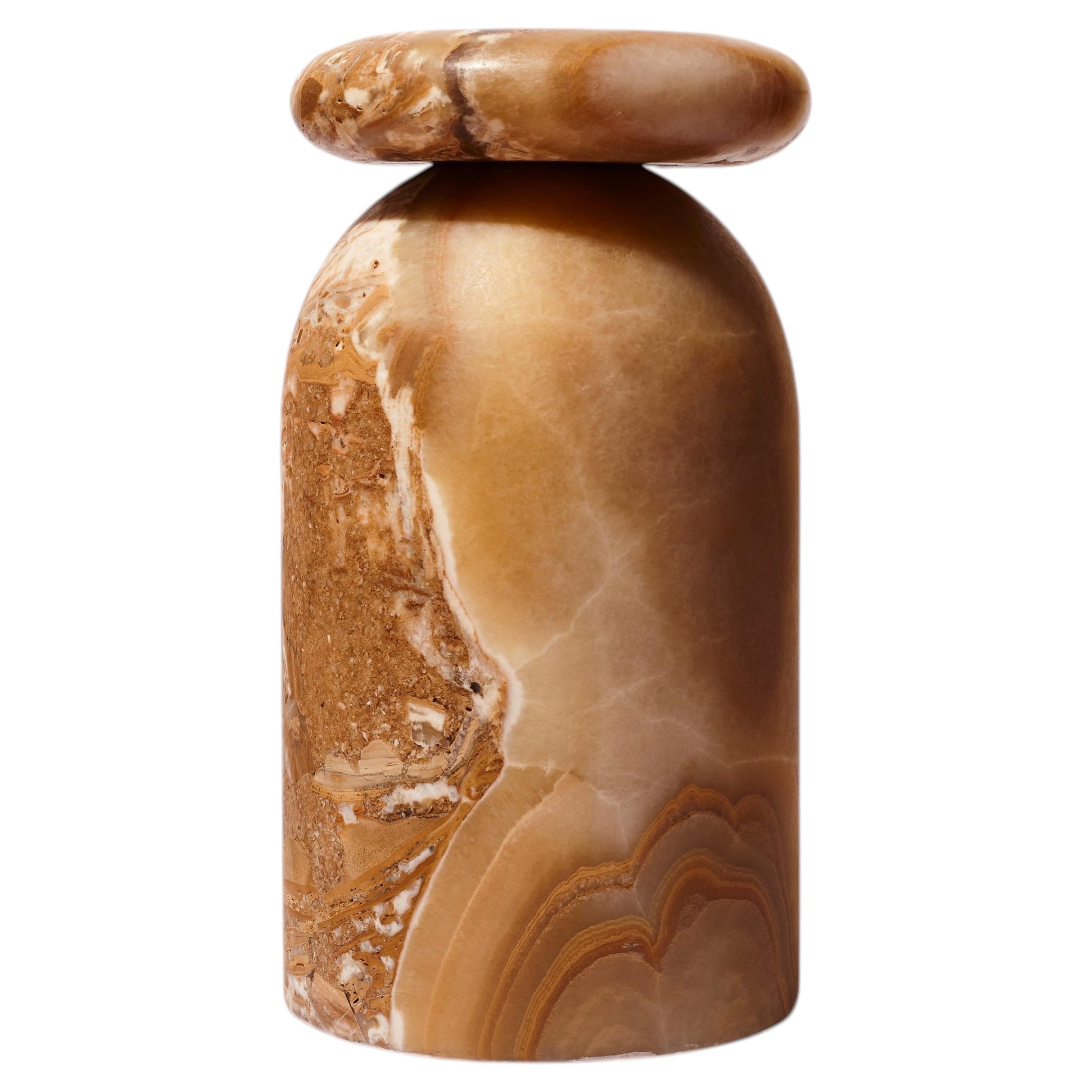 Side Table & Stool, Hand-Carved Mexican Honey Onyx Marble Conglomerate