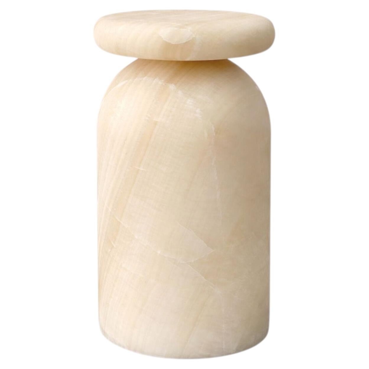 Side Table & Stool, Hand-Carved Mexican White Onyx Marble, Panorammma, Mexico