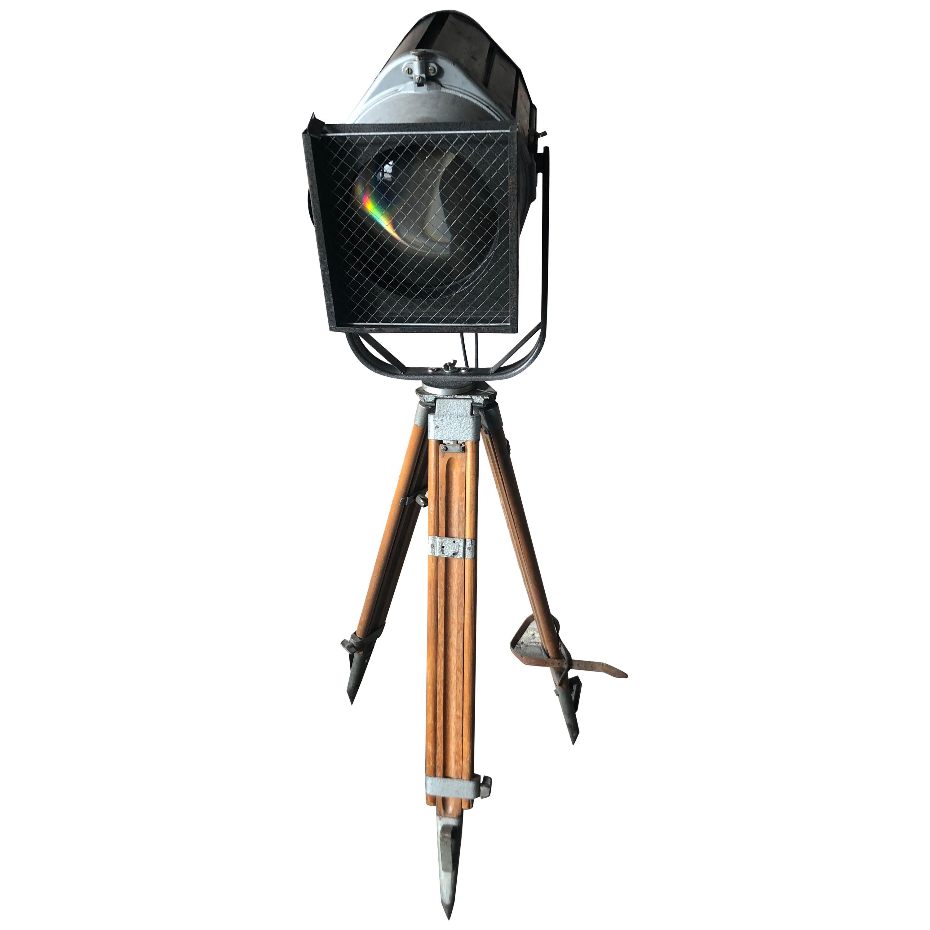 Cult Vintage Wood Tripod Theater Spotlight Lamp from Veb Narva "Rosa Luxeburg" For Sale