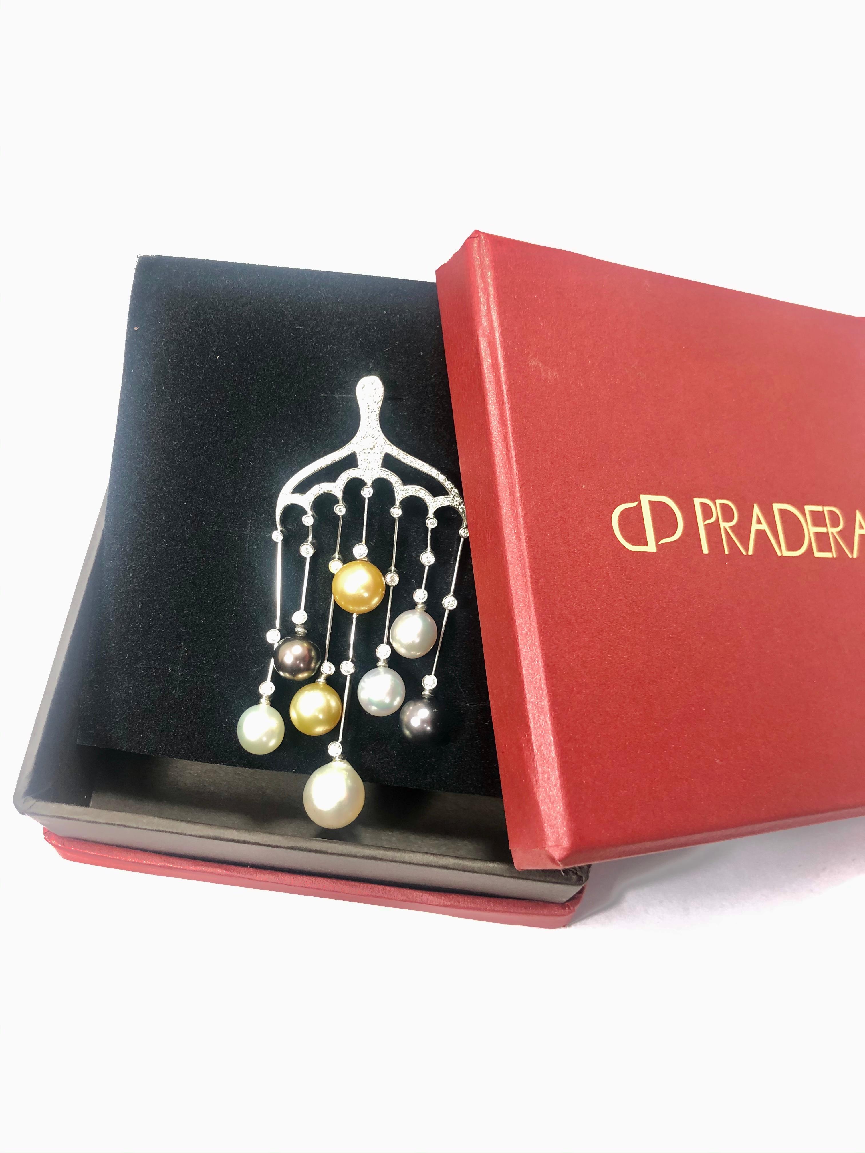 Cultivated Multi-Color Pearl Symphony Pendant in 18 Karat Gold and Diamonds In New Condition For Sale In Bilbao, ES
