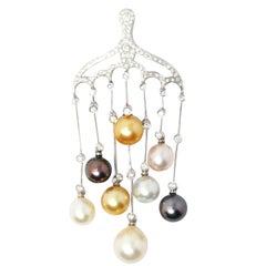 Cultivated Multi-Color Pearl Symphony Pendant in 18 Karat Gold and Diamonds