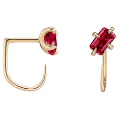 Cultivated Ruby Emerald-Cut Claw Earrings