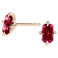 Cultivated Ruby Emerald-Cut Studs
