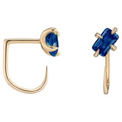 Cultivated Sapphire Emerald-Cut Claw Earrings