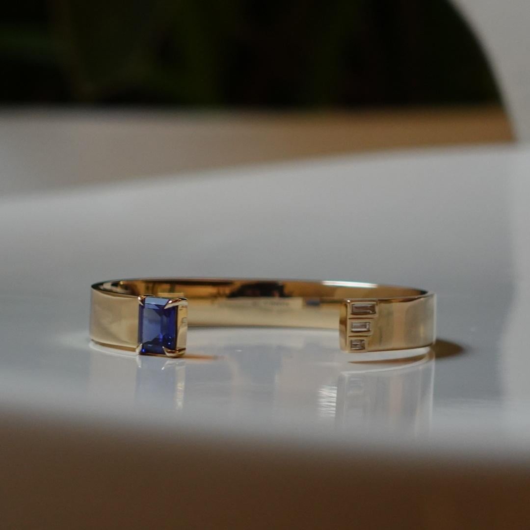 Contemporary Cultivated Sapphire Emerald-Cut Cuff W/ Baguettes For Sale