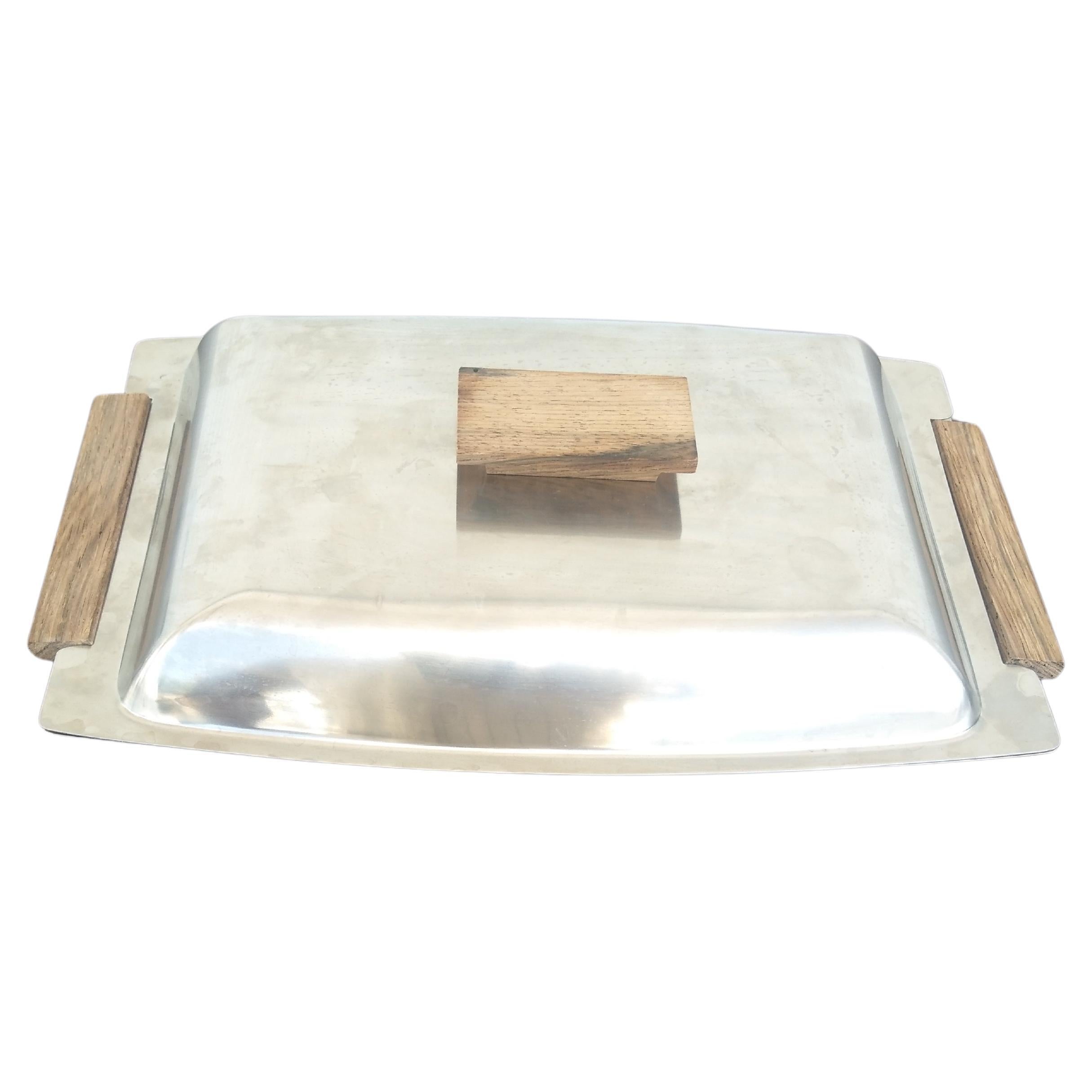 Piatto Cultura in acciaio inox e teak con coperchio