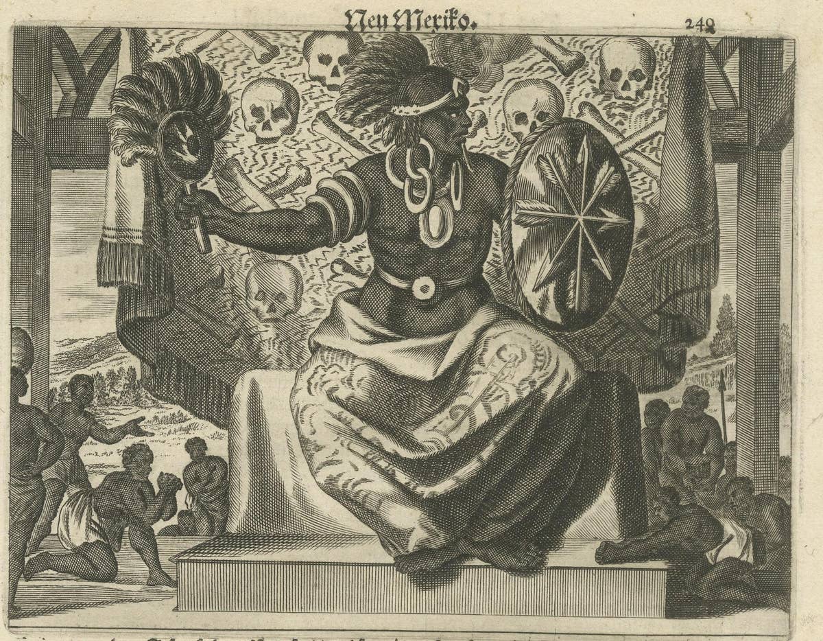Cultural Encounter in New Mexico, Copper Engraving Published in 1673