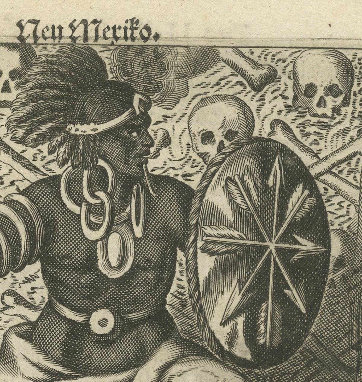 Cultural Encounter in New Mexico, Copper Engraving Published in 1673