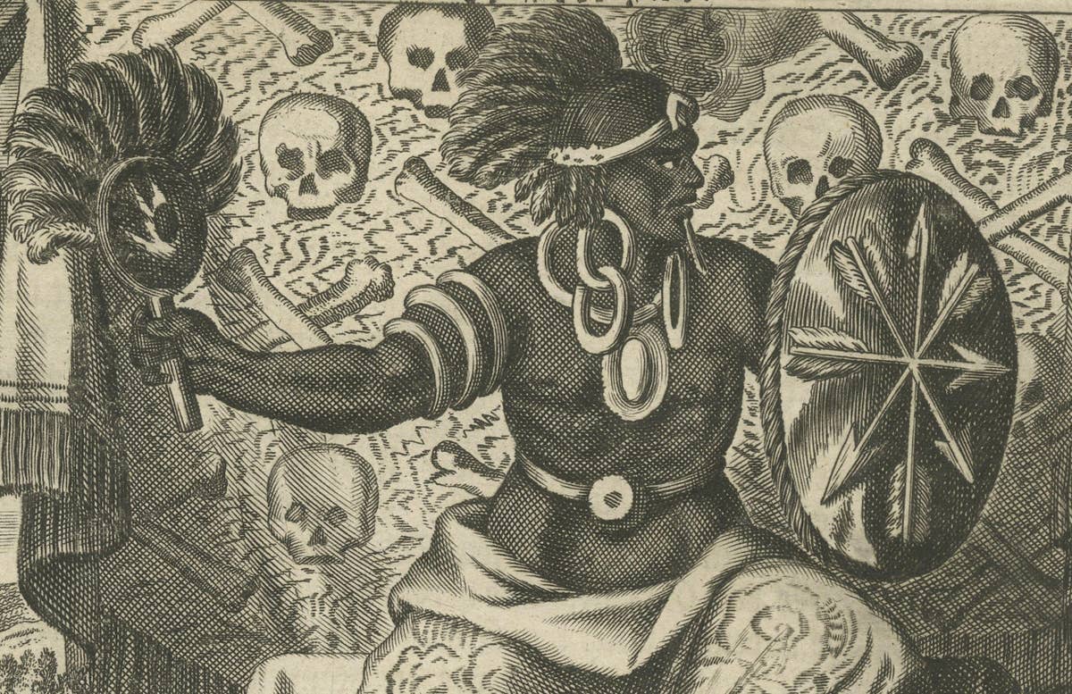 Cultural Encounter in New Mexico, Copper Engraving Published in 1673
