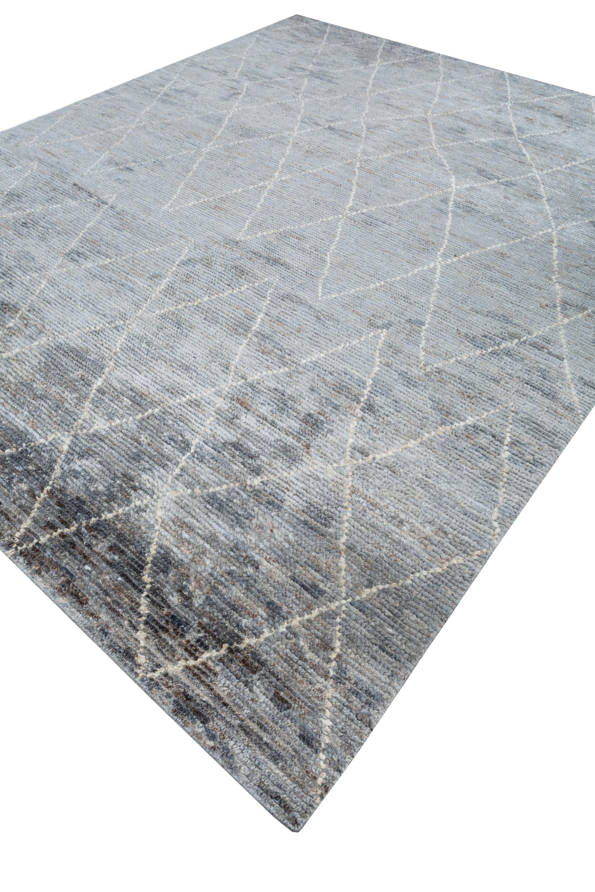 Modern Cultural Mosaic Glacier Gray & White 240X300 cm Hand-Knotted Rug For Sale