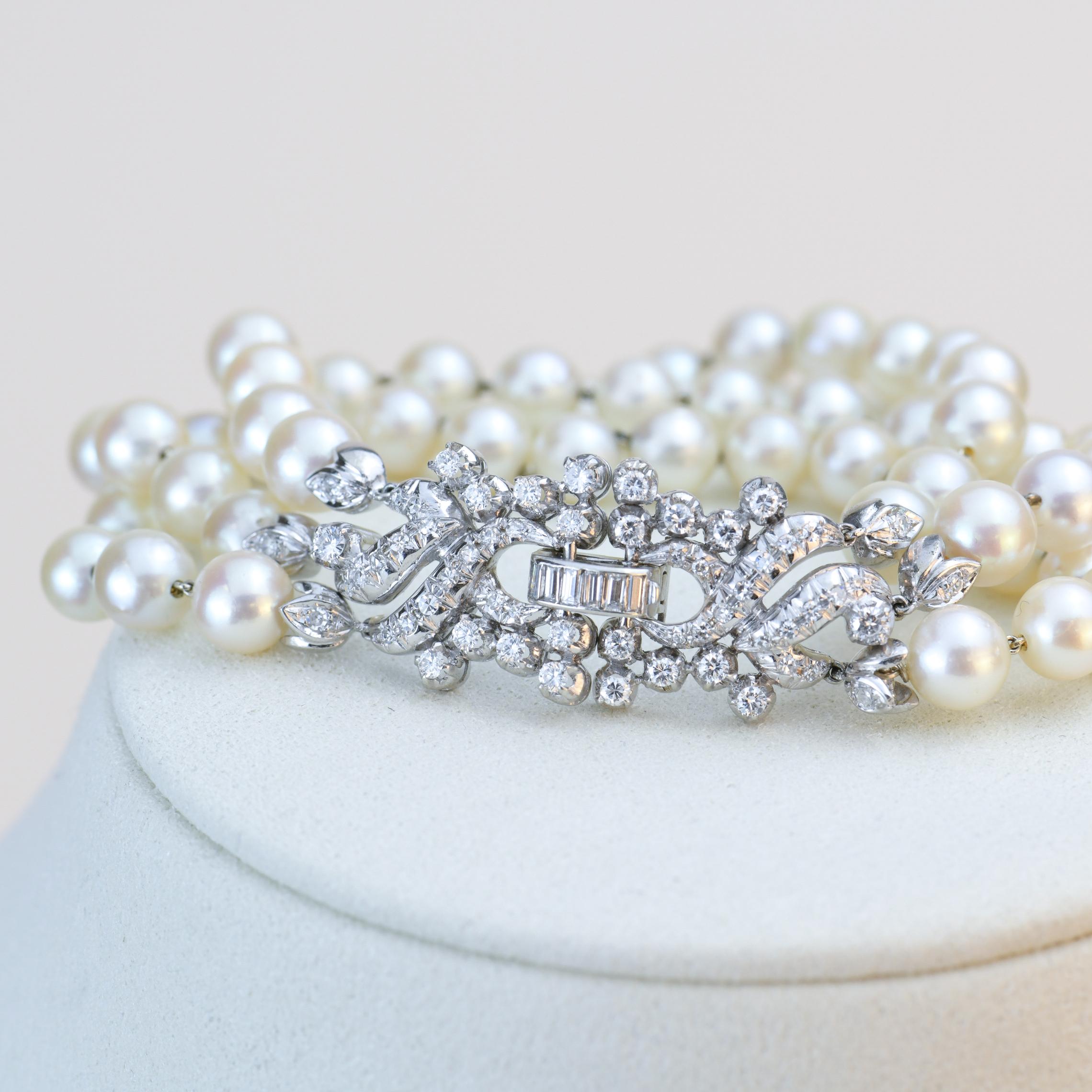 Cultural Pearl Diamond 18k White Gold Bracelet For Sale 1
