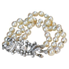 Cultural Pearl Diamond 18k White Gold Bracelet
