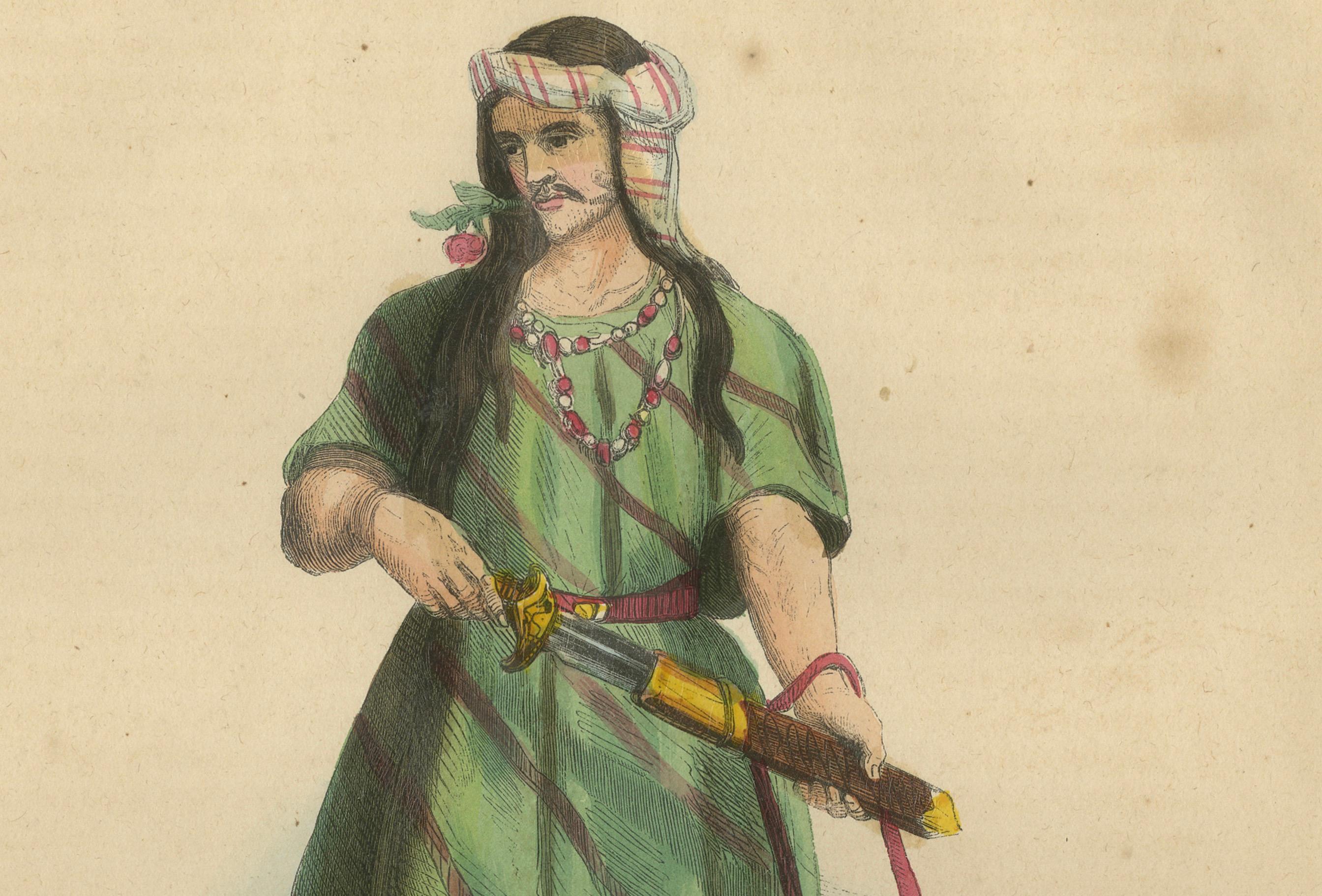 Warriors culturels : tenue traditionnelle des tribus iraniennes et afghanes, 1844 en vente 1