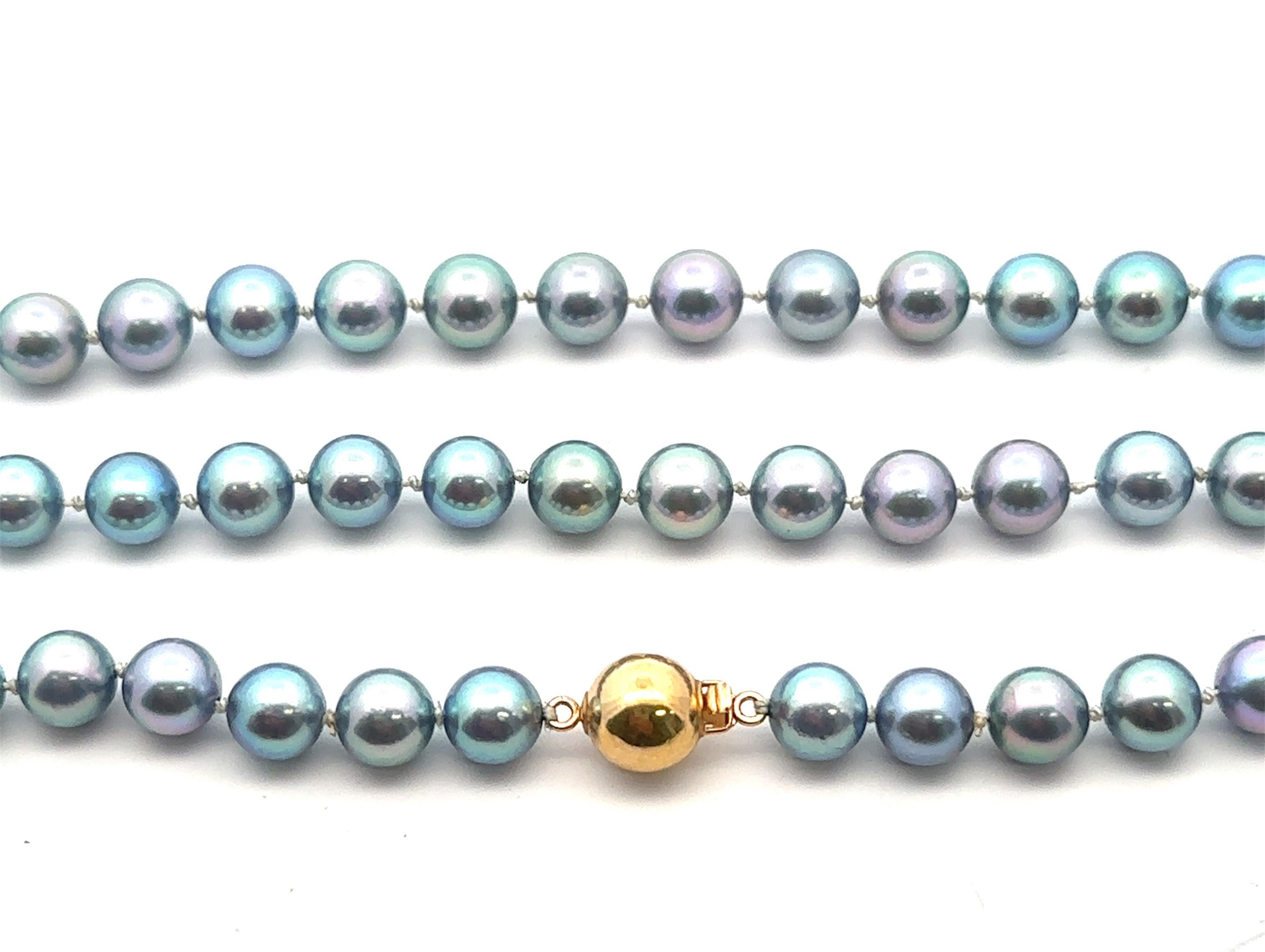 Collier de perles de culture grises de 6,5 à 7 mm fermoir en or jaune 14k en vente 1