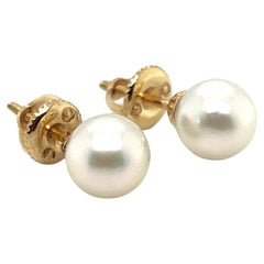 Cultured Akoya 7.50mm Pearl Stud Earring, 14k Screw-Back 