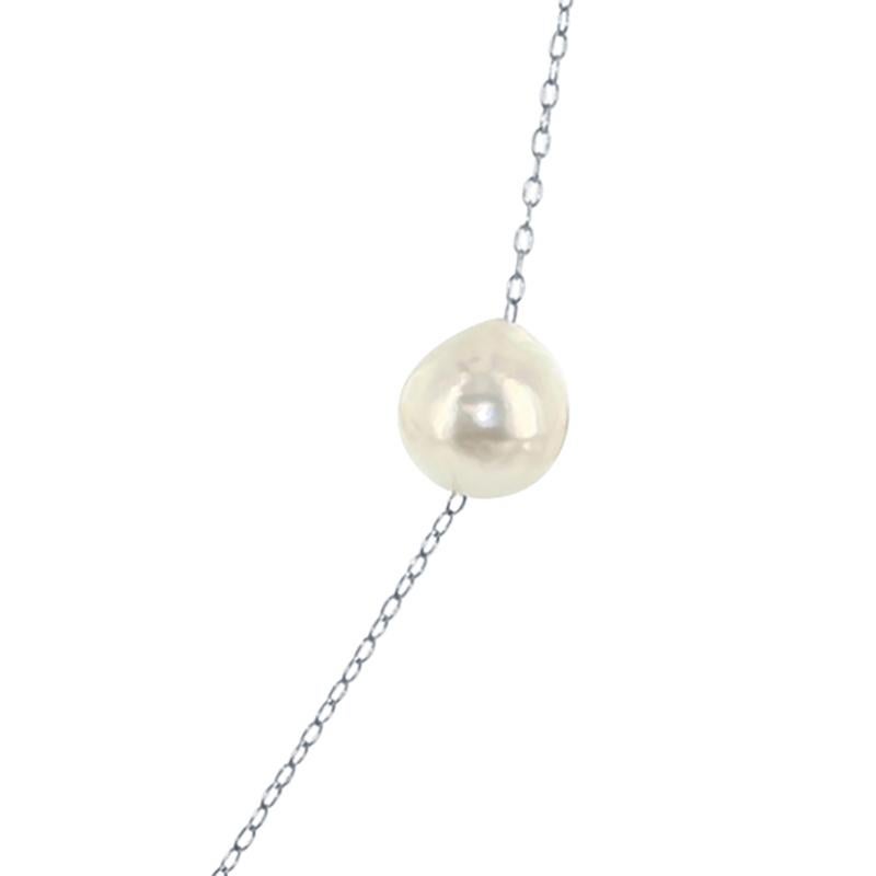 Contemporary Cultured Akoya Baroque Pearl and Sterling Silver Necklace or Mask Chain For Sale