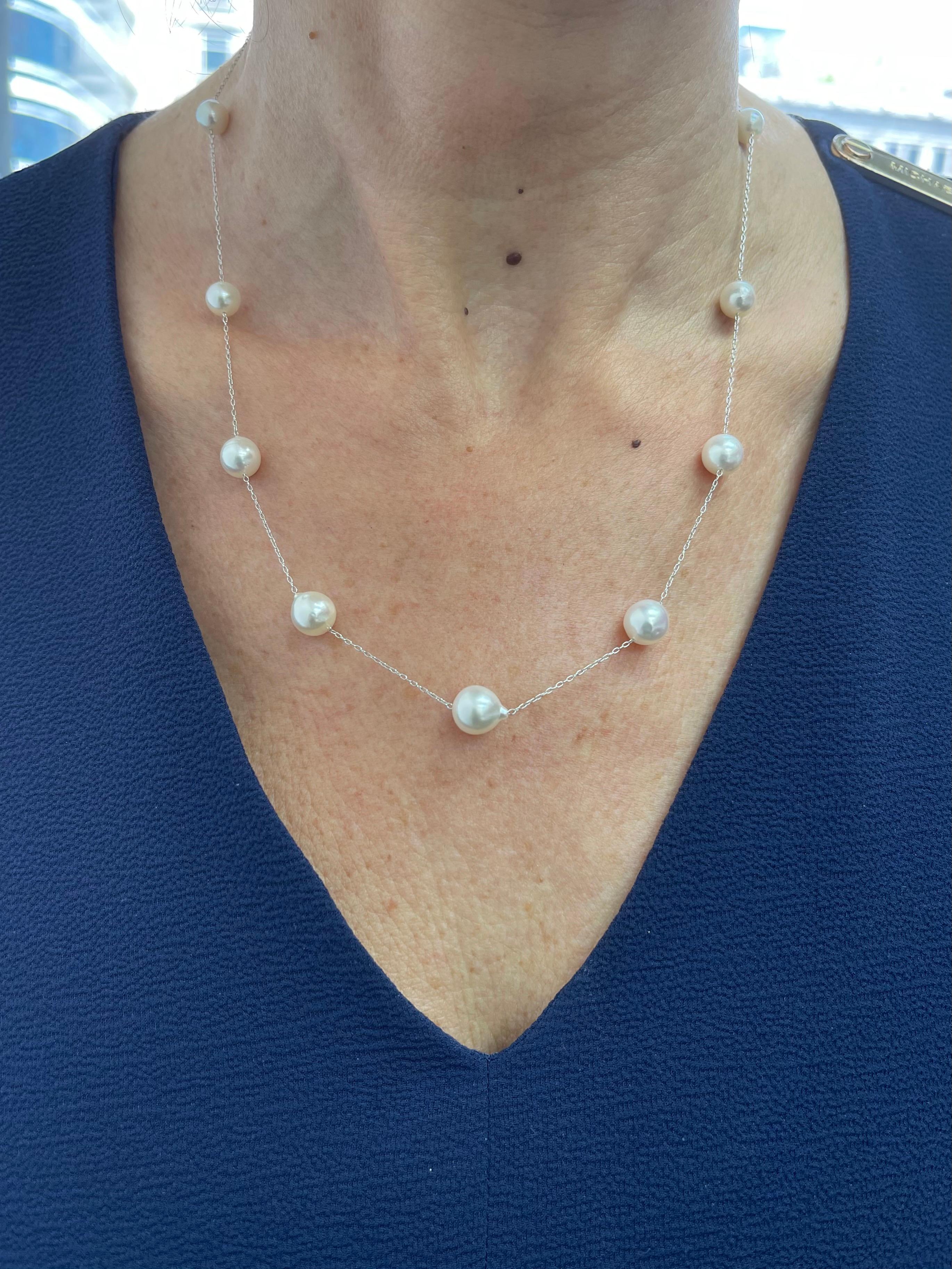 Uncut Cultured Akoya Baroque Pearl and Sterling Silver Necklace or Mask Chain For Sale