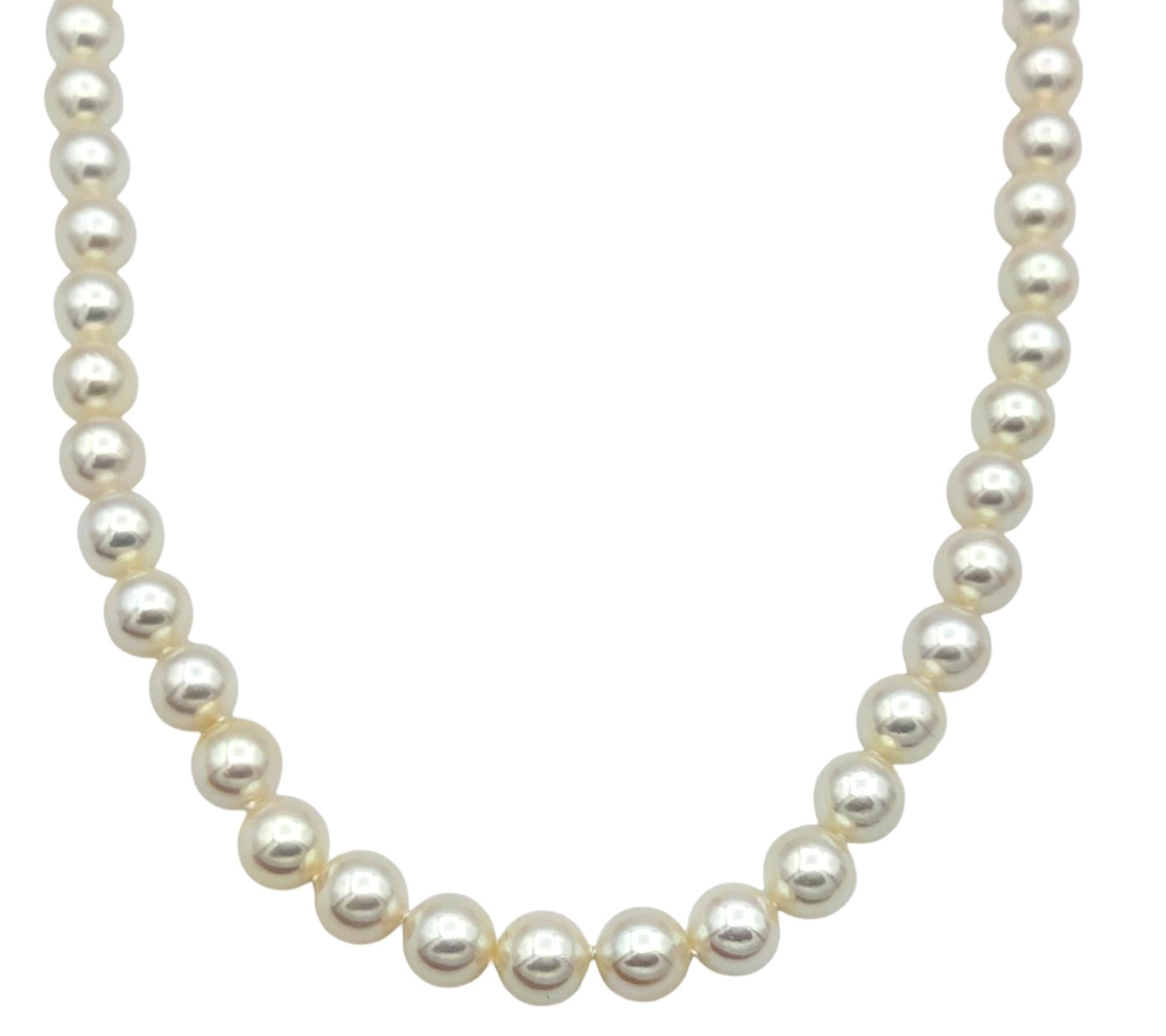 Elevate your jewelry collection with the timeless beauty of this cultured Akoya pearl strand necklace. Measuring an opulent 24 inches, this strand gracefully cascades down the neckline, showcasing an array of hand-selected, lustrous Akoya pearls.