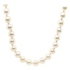 Cultured Akoya Pearl Strand Necklace with Paved Diamond Leaf Clasp in 18K