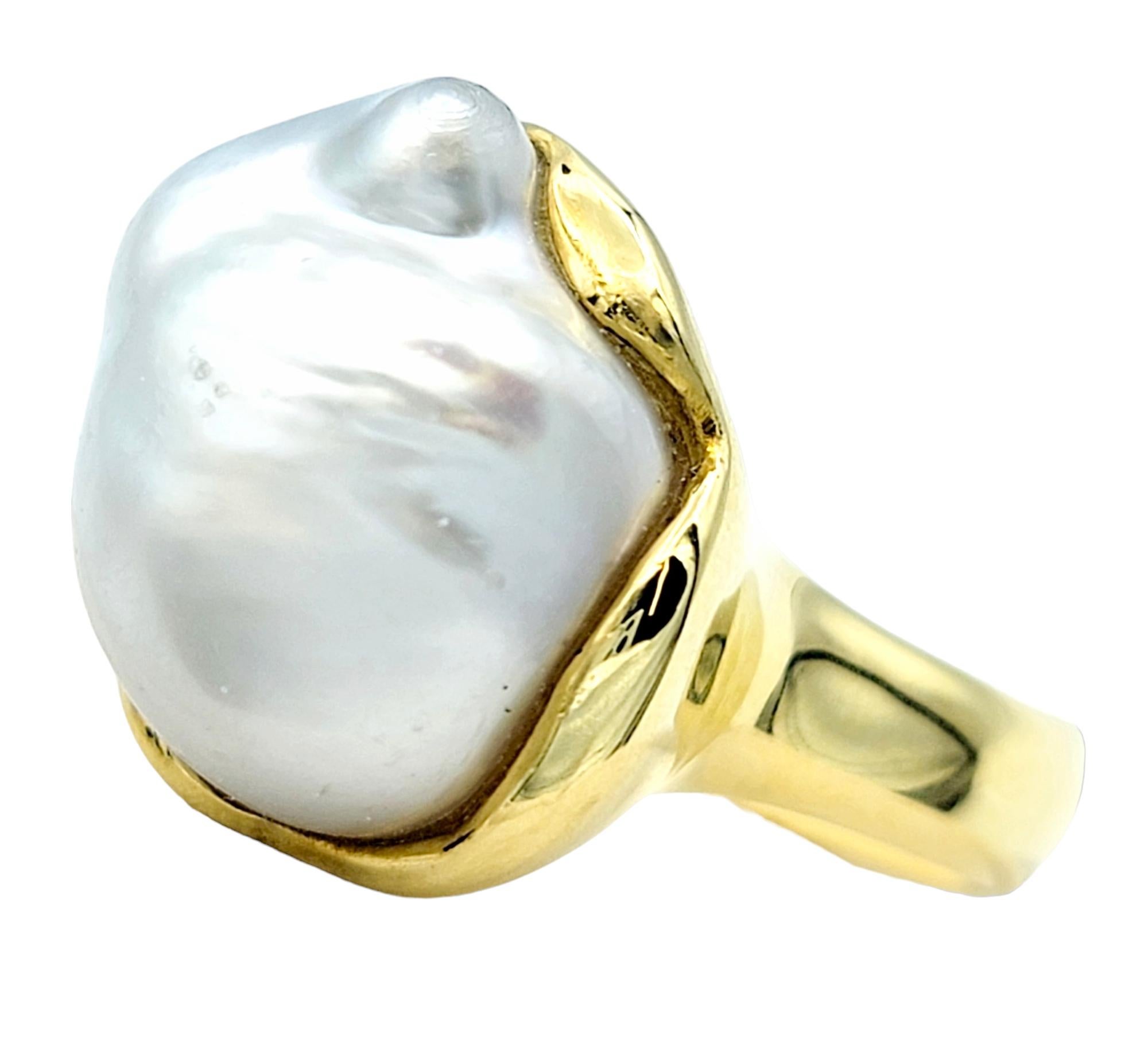 Contemporary Cultured Baroque Fresh Water Pearl Freeform 18 Karat Yellow Gold Cocktail Ring  For Sale