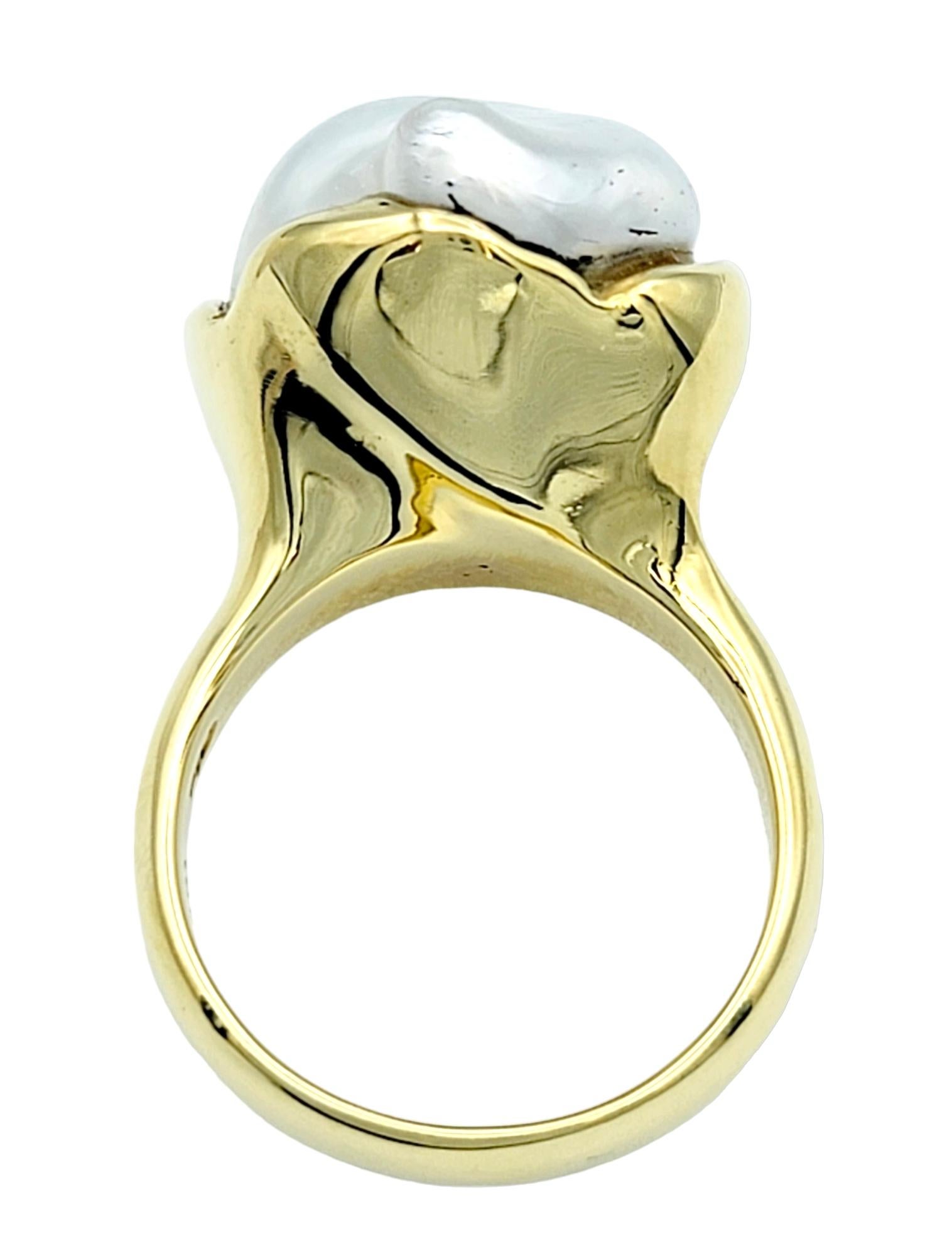Cultured Baroque Fresh Water Pearl Freeform 18 Karat Yellow Gold Cocktail Ring  In Good Condition For Sale In Scottsdale, AZ