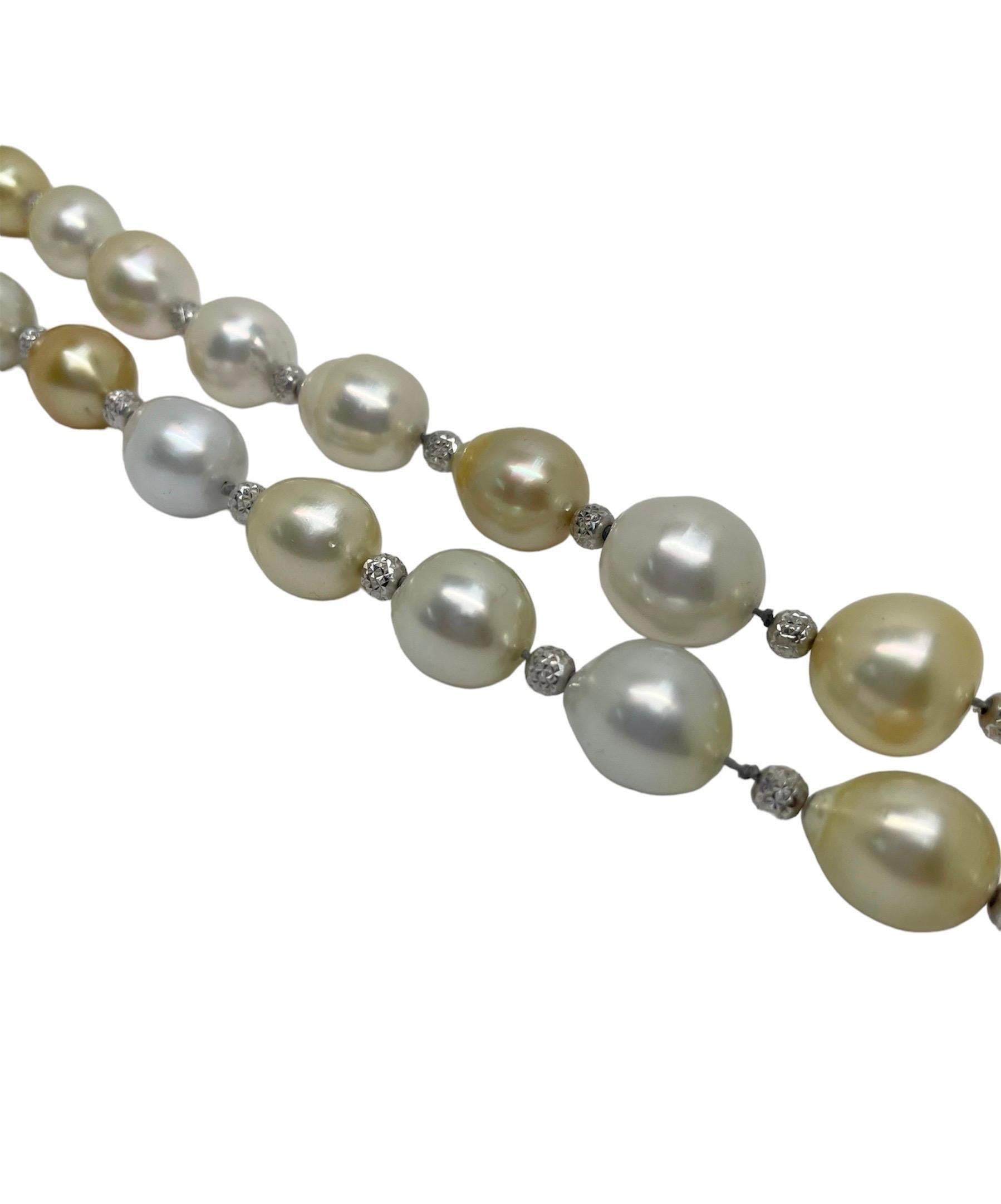 Round Cut Cultured Baroque Pearl and Diamond Lariat Necklace For Sale