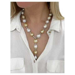 Retro Cultured Baroque Pearl and Diamond Lariat Necklace