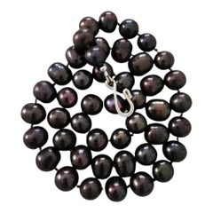 Cultured Black Pearl Sterling Silver Bead Strand Necklace