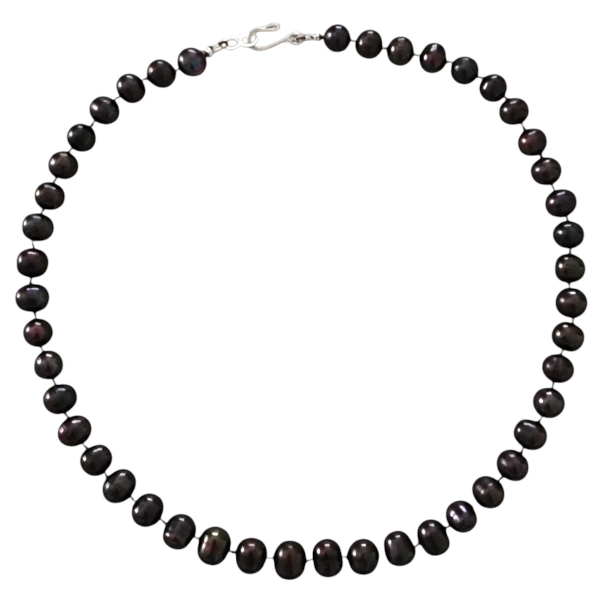 Collar de cadena de cuentas de plata de ley con perlas negras cultivadas